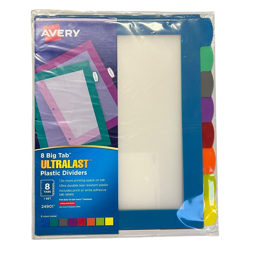 Avery Big Tab Ultralast Plastic Dividers 8-Tab 24901 8 1/2 X 11 Multicolor Tab